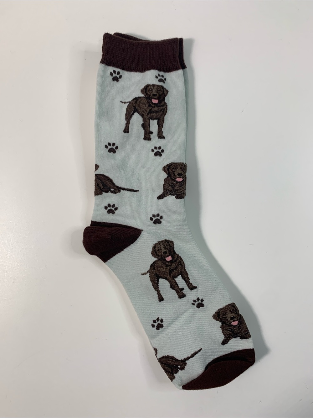 Sock Daddy Chocolate Lab Pattern Crew Socks - Light Blue and Brown